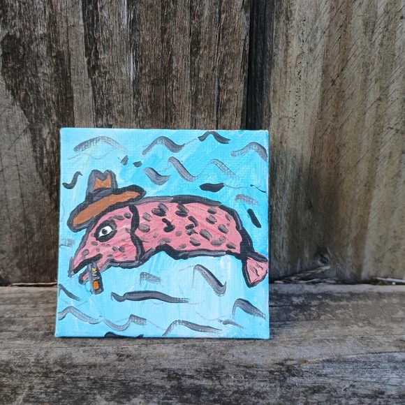 Fish In Hat Painting Mini - Picture 8 of 12